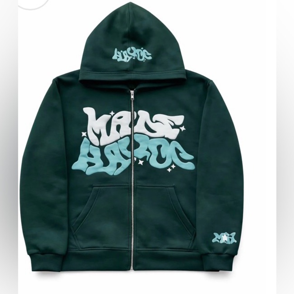 BRAND NEW Thin Make Music Zip-Up Hoodie Dark Green Size L